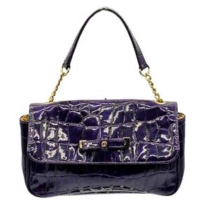 Liz Claiborne Womens Shoulder Hand Bag Purple Crocodile Alligator Faux Leather